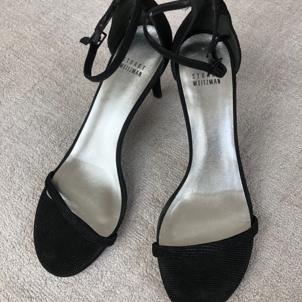 Stuart Weitzman elegant black suede with details sandals in great condition